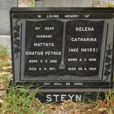 STEYN Matthys Ignatius Petrus 1896-1971 &amp; Helena Catharina HAYES 1896-1994