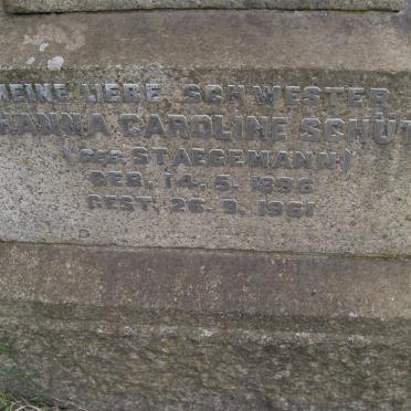 SCHUTZ Johanna Caroline nee STAEGEMANN 1896-1961