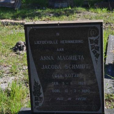 SCHMIDT Anna Magrieta Jacoba nee KOTZE 1928-1980