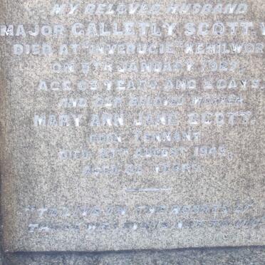 SCOTT Galletly -1927 &amp; Mary Ann Jane nee TENNANT -1945