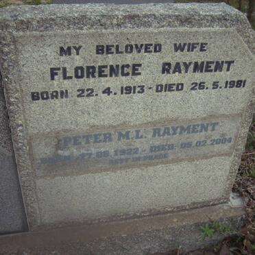 RAYMENT Peter M.L. 1922-2004 &amp; Florence 1913-1981