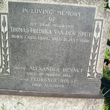 SPUY Thomas Fredrick, van der 1888-1956  :: BENNET Alexander -1912 :: HOLST Florence -1925
