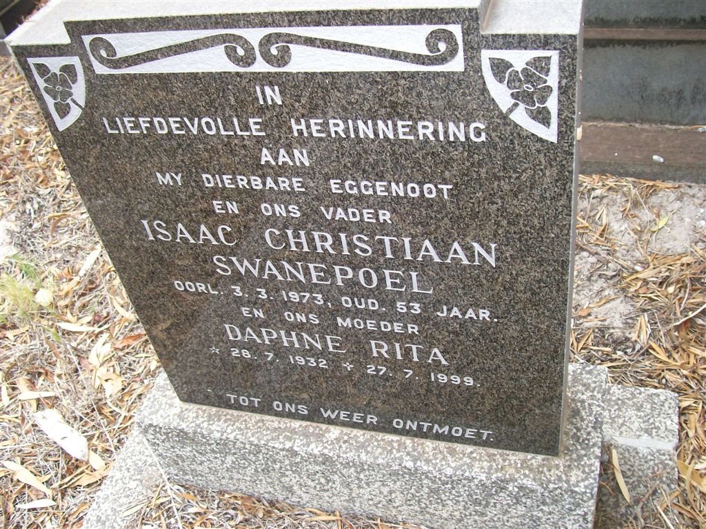 SWANEPOEL Isaac Christiaan -1973 &amp; Daphne Rita 1932-1999