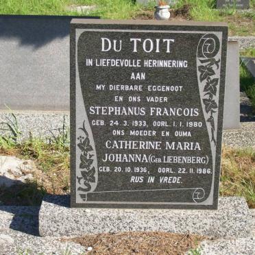TOIT Stephanus Francois, du 1933-1980 &amp; Catharina Maria Johanna LIEBENBERG 1936-1986
