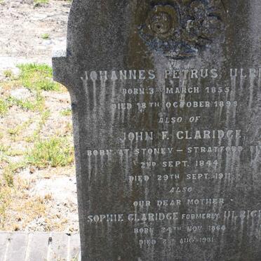 ULRICH Johannes Petrus 1855-1895 :: CLARIDGE John F. 1844-1911 :: CLARIDGE Sophie formerly ULRICH 1864-1931
