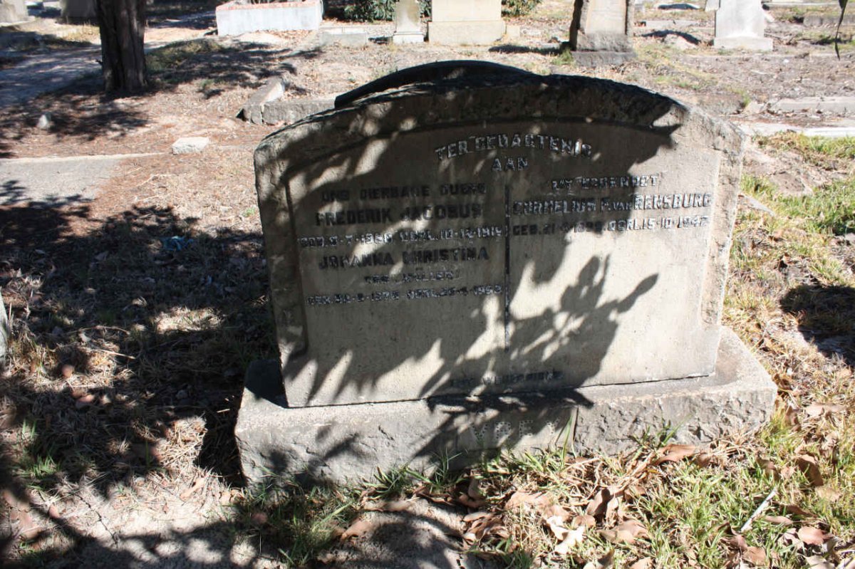 VREY Frederik Jacobus 1868-1919 &amp; Johanna Christina MULLER 1876-1953 :: VAN RENSBURG Cornelius F. 1899-1942