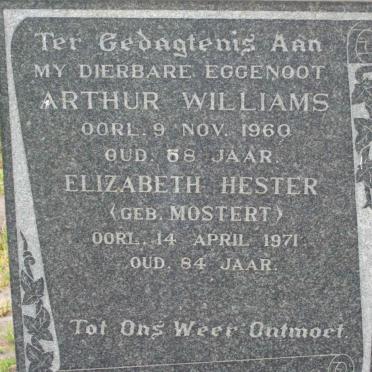 WILLIAMS Arthur -1960 &amp; Elizabeth Hester MOSTERT -1971