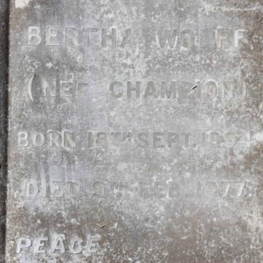 WOLFF Bertha nee CHAMPION 1894-1977
