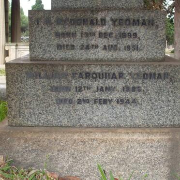 YEOMAN Ian McDonald 1899-1951 :: YEOMAN William Farquhar 1885-1944