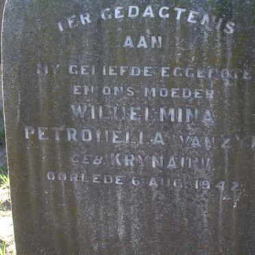 ZYL Wilhelmina Petronella, van nee KRYNAUW  -1942