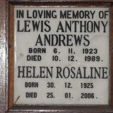 ANDREWS Lewis Anthony 1923-1989 &amp; Helen Rosaline 1925-2006