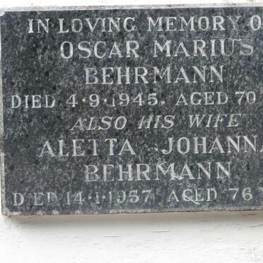 BEHRMANN Oscar Marius -1945 &amp; Aletta Johanna -1957
