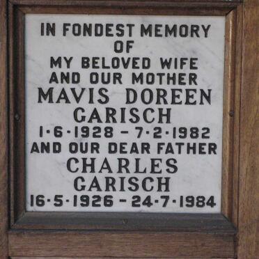 GARISCH Charles 1926-1984  &amp; Mavis Doreen 1928-1982