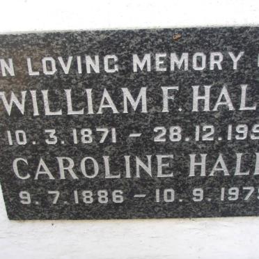 HALL William F. 1871-1957 &amp; Caroline 1886-1979