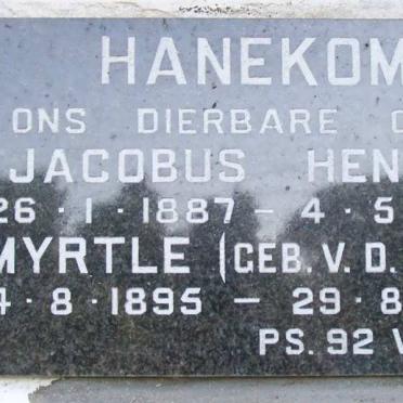 HANEKOM Jacobus Hendrik 1887-1965 &amp; Myrtle VAN DER SPUY 1895-1983