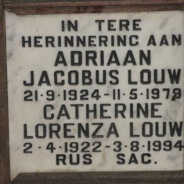 LOUW Adriaan Jacobus 1924-1979 &amp; Catherine Lorenza 1922-1994