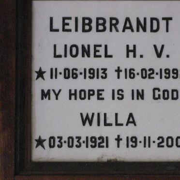 LEIBBRANDT Lionel H.V. 1913-1992 &amp; Willa 1921-2001