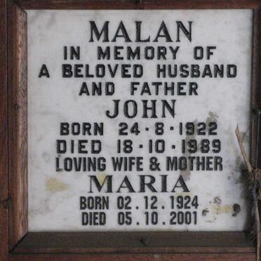 MALAN John 1922-1989 &amp; Maria 1924-2001