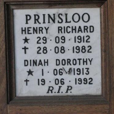 PRINSLOO Henry Richard 1912-1982 &amp; Dinah Dorothy 1913-1992