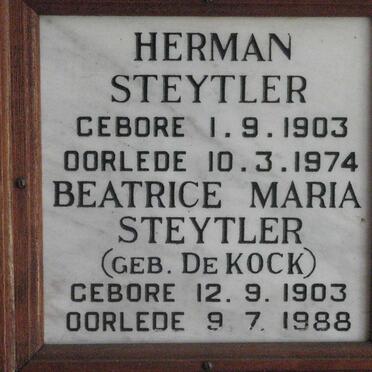 STEYTLER Herman 1903-1974 &amp; Beatrice Maria DE KOCK 1903-1988