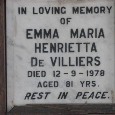 VILLIERS Emma Maria Henrietta, de -1978