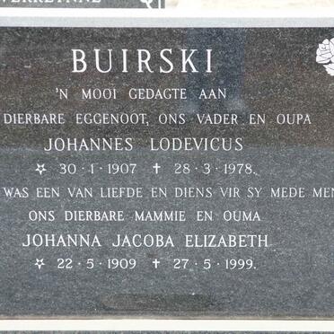 BUIRSKI Johannes Lodevicus 1907-1978 &amp; Johanna Jacoba Elizabeth 1909-1999