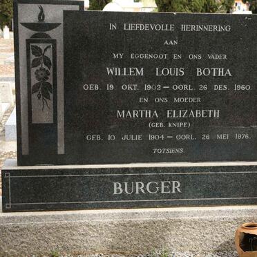 BURGER Willem Louis Botha 1902-1960 &amp; Martha Elizabeth KNIPE 1904-1976
