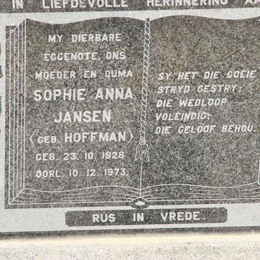 JANSEN Sophie Anna nee HOFFMAN 1928-1973