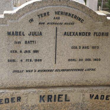 KRIEL Alexander Floris 1873-1860 &amp; Mabel Julia BATT 1881-1950