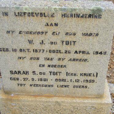TOIT W.J., du 1877-1948 &amp; Sarah S. KRIEL 1881-1959