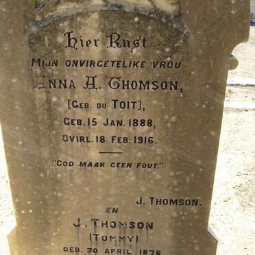 THOMSON J.T. 1879-1950 &amp; Anna A. DU TOIT 1888-1916
