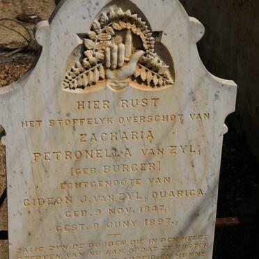ZYL  Zacharia Petronella, van nee BURGER 1847-1897