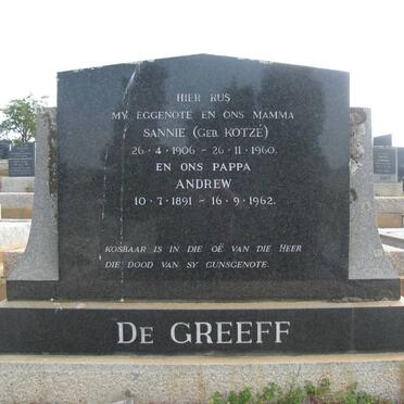 GREEFF Andrew, de 1891-1962 &amp; Sannie KOTZE 1906-1960