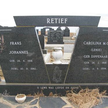 RETIEF Frans Johannes 1916-1982 &amp; Carolina M.C. DIPPENAAR  1918-1994