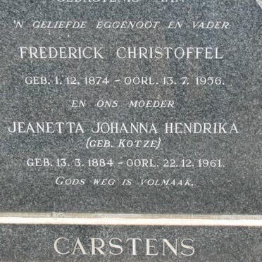 CARSTENS Frederick Christoffel 1874-1956 &amp; Jeanetta Johanna Hendrika KOTZE 1884-1961