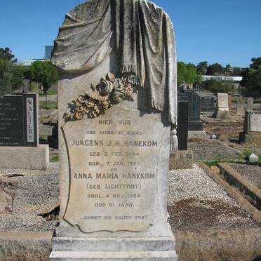 HANEKOM Jurgens J.H. 1864-1925 &amp; Anna Maria LIGHTFOOT -1954
