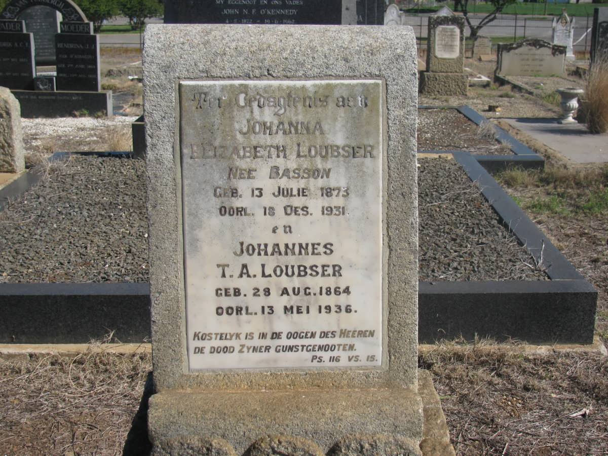 LOUBSER Johannes T.A. 1864-1936 &amp; Johanna Elizabeth BASSON 1873-1931