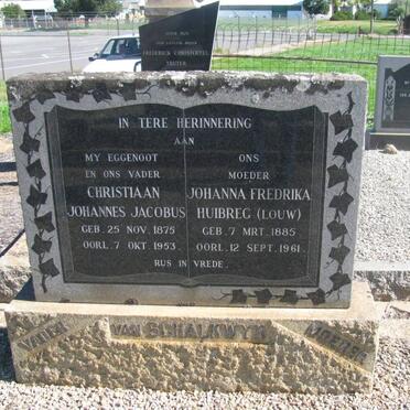 SCHALKWYK Christiaan Johannes Jacobus, van 1875-1953 &amp; Johanna Fredrika Huibreg LOUW 1885-1961