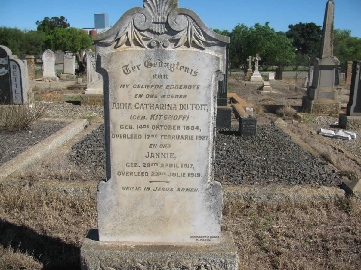 TOIT Anna Catharina, du nee KITSHOFF 1884-1927 :: DU TOIT Jannie 1917-1919