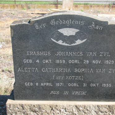 ZYL Erasmus Johannes, van 1859-1929 &amp; Aletta Catharina Sophia KOTZE 1871-1955