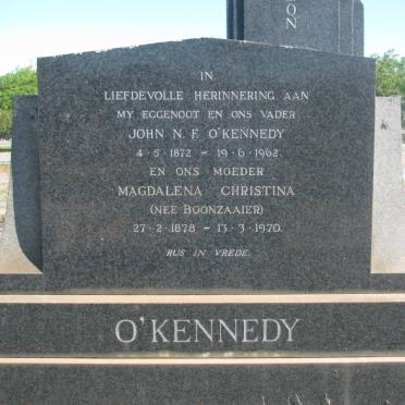 O'KENNEDY John N.F. 1872-1962 &amp; Magdalena Christina BOONZAAIER 1878-1970