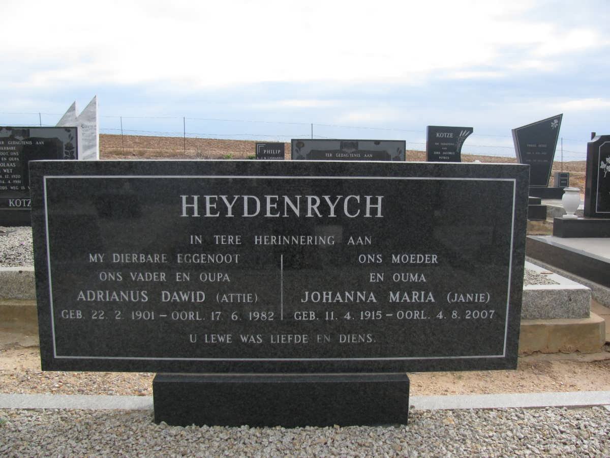 HEYDENRYCH Adrianus Dawid 1901-1982 &amp; Johanna Maria 1915-2007