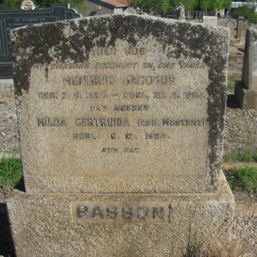 BASSON Hendrik Jacobus 1888-1956 &amp; Hilda Gertruida MOSTERT -1964