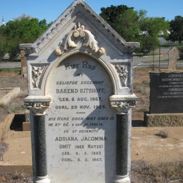 KITSHOFF Barend 1867-1929 &amp; Adriana Jacomina SMIT nee KOTZE 1883-1967