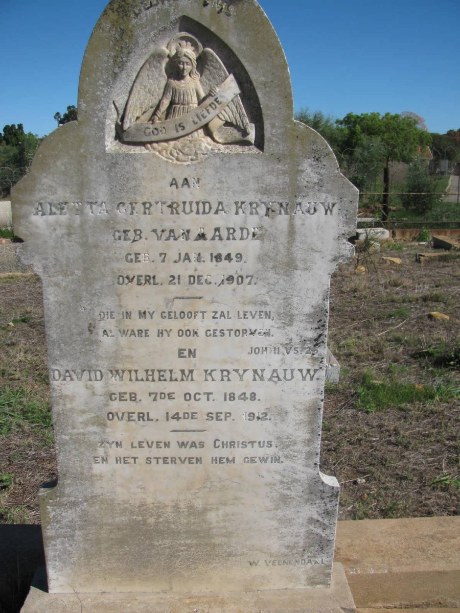KRYNAUW David Wilhelm 1848-1912 &amp; Aletta Gertruida VAN AARDE 1849-1907