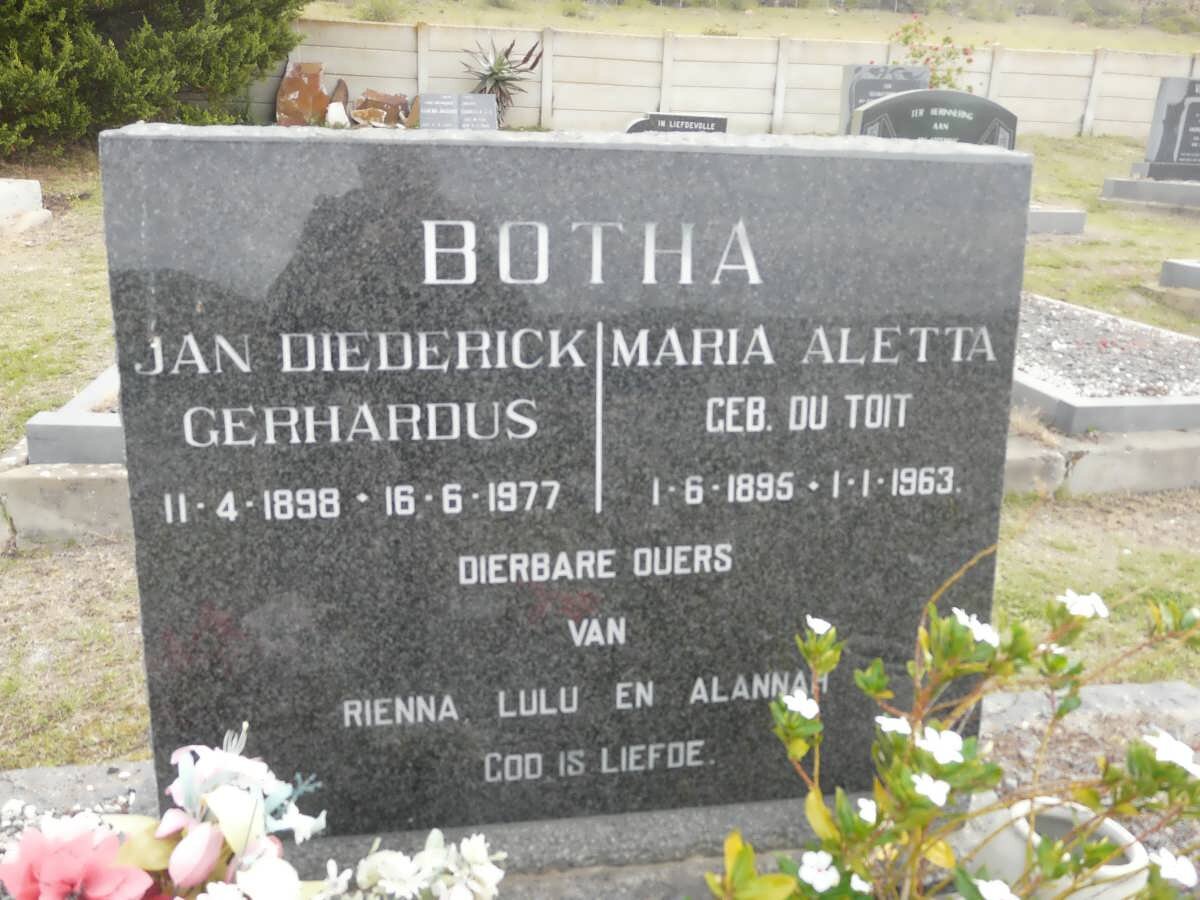 BOTHA Jan Diederick Gerhardus 1898-1977 &amp; Maria Aletta DU TOIT 1895-1963