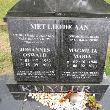 KUYLER Johannes Oswald 1932-2003 & Magrieta Maria 1940-2023