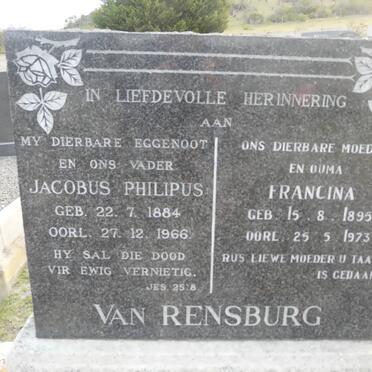RENSBURG Jacobus Philipus, van 1884-1966 &amp; Francina 1895-1973