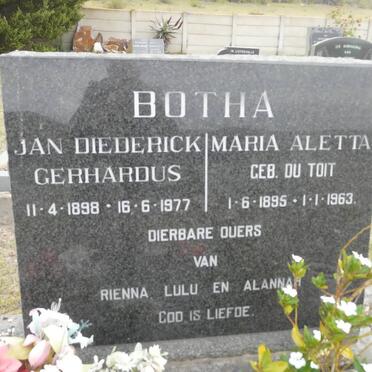 BOTHA Jan Diederick Gerhardus 1898-1977 &amp; Maria Aletta DU TOIT 1895-1963