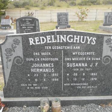 REDELINGHUYS Johannes Hermanus 1892-1986 &amp; Susanna J.F.DU TOIT 1892-1979
